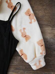 SHEIN Leap Crew 2 件套羊毛加厚青少年女孩熊印花短款上衣和吊带裙两件套 - 彩色 - 查看 4