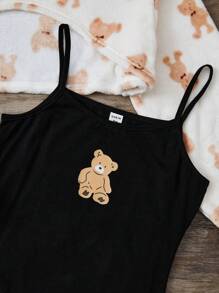 SHEIN Leap Crew 2 件套羊毛加厚青少年女孩熊印花短款上衣和吊带裙两件套 - 彩色 - 查看 5