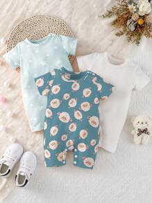 SHEIN Đứa bé trai 3pcs Đồ họa Hoạt hình Áo liền quần - Nhiều màu - Xem 1