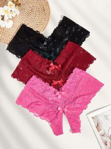 Snug Zone Plus 3pack Floral Lace Bow Front Crotchless Panty - Multicolor - View 1