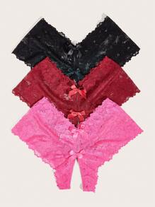Snug Zone Plus 3pack Floral Lace Bow Front Crotchless Panty - Multicolor - View 3