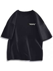 Men Letter Graphic Drop Shoulder Tee - Black - View 1