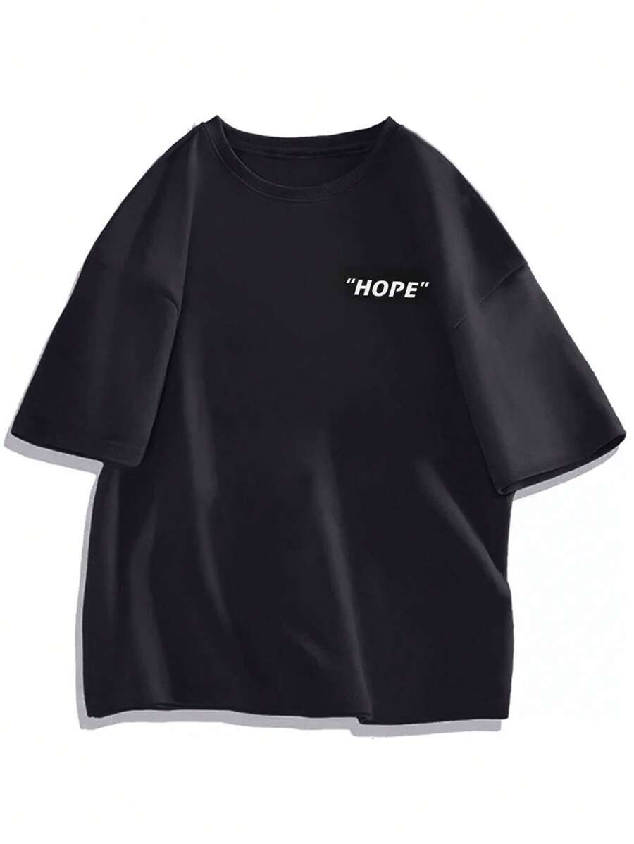 Men Letter Graphic Drop Shoulder Tee - Black - View 1
