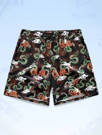Anime Homme Short Imprimé Dragon À Cordon