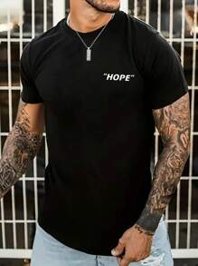 Men Letter Graphic Drop Shoulder Tee - Black - View 3