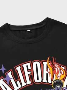 ROMWE MEN Street Life Guys Floral & Letter Graphic Drop Shoulder Tee