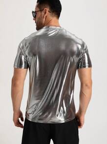 Manfinity AFTRDRK 男士T恤，合身圓領短袖時尚未來感夏季聚酯纖維材質 - 黑色 - 查看 2