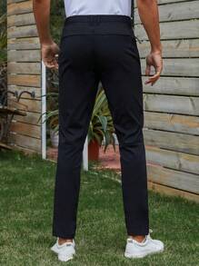 Men Solid Slant Pocket Trousers - Black - View 4