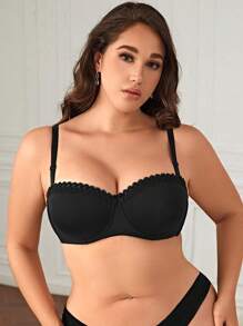 Talla grande Sujetador ribete con encaje con aro - Negro - Ver 1