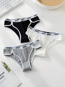 Shein Underwear&Sleepwear Basics 3pcs Letter Tape Waist Contrast Binding Brief