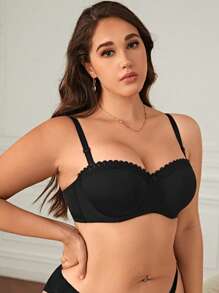 Talla grande Sujetador ribete con encaje con aro - Negro - Ver 3