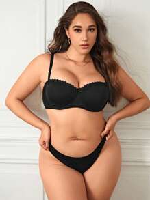 Talla grande Sujetador ribete con encaje con aro - Negro - Ver 4