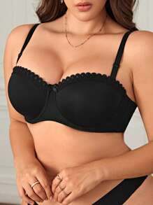 Talla grande Sujetador ribete con encaje con aro - Negro - Ver 6