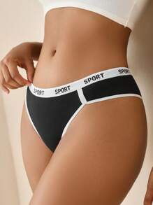 Shein Underwear&Sleepwear Basics 3pcs Letter Tape Waist Contrast Binding Brief