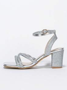 Women's Chunky Heel Gorgeous Silver High Heel Sandals