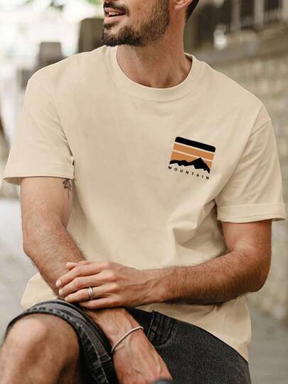 Men's Minimalist Mountain Element Print Short Sleeve T-Shirt