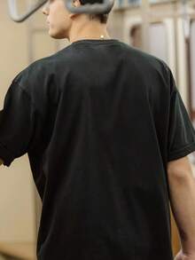 Men Letter Graphic Drop Shoulder Tee - Black - View 2