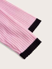 ROMWE Kawaii Off Shoulder Bow Front Contrast Trim Sweater - Pink - View 3