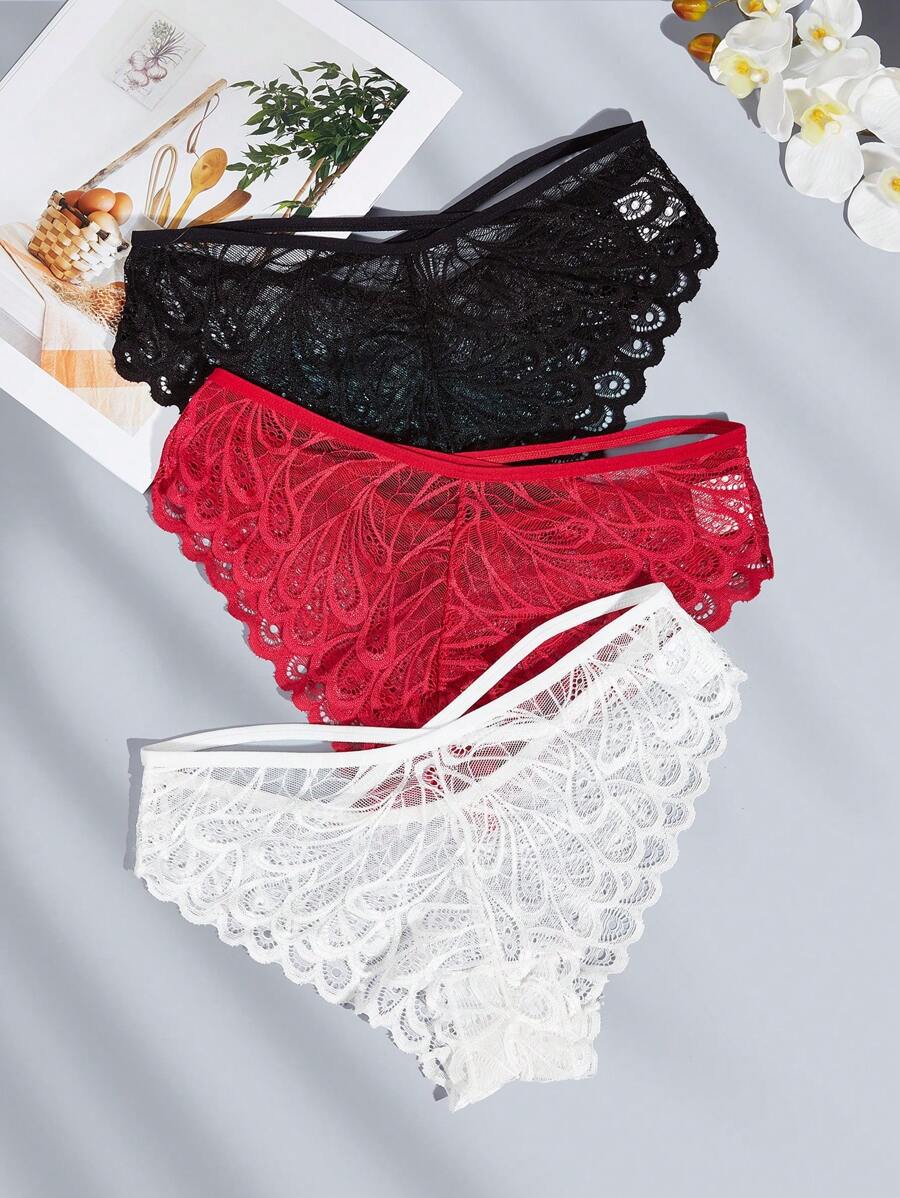 Seduluxe 3pack Lace Scallop Trim Sexy Panty Lingerie - Multicolor - View 1