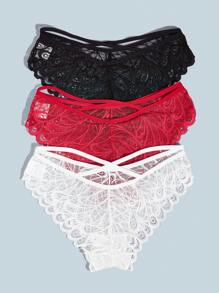 Seduluxe 3pack Lace Scallop Trim Sexy Panty Lingerie - Multicolor - View 2