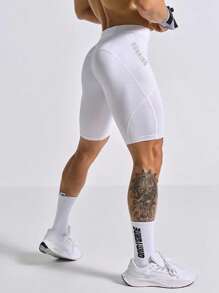 Manfinity Sport Corelite Boyfriend Style Men Letter Graphic Sports Tights Legging Shorts Spandex Short Breathable