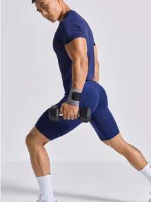 Manfinity Sport PWRUP Men Letter Graphic Sports Tights Legging Shorts Compression Shorts Spandex Short Breathable - Blue - View 3