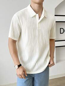 Manfinity RebelGame Nam Chất rắn Textured Áo polo - Màu be - Xem 5