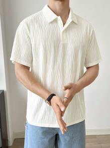 Manfinity RebelGame Nam Chất rắn Textured Áo polo - Màu be - Xem 6