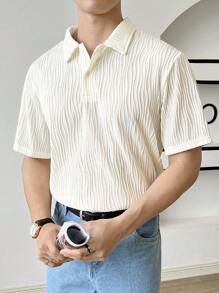 Manfinity RebelGame Nam Chất rắn Textured Áo polo - Màu be - Xem 7