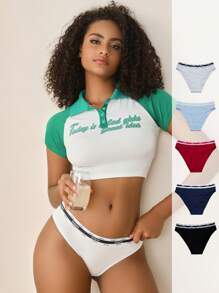 5 piezas Calzoncillos cinta con estampado de letra cintura unido en contraste - Multicolor - Ver 1