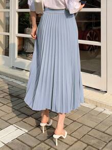 DAZY Women's Solid Color Preppy Style Pleated Skirt Summer - Blue - View 2