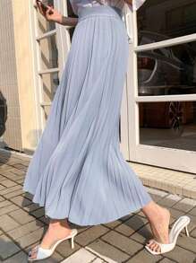 DAZY Women's Solid Color Preppy Style Pleated Skirt Summer - Blue - View 3