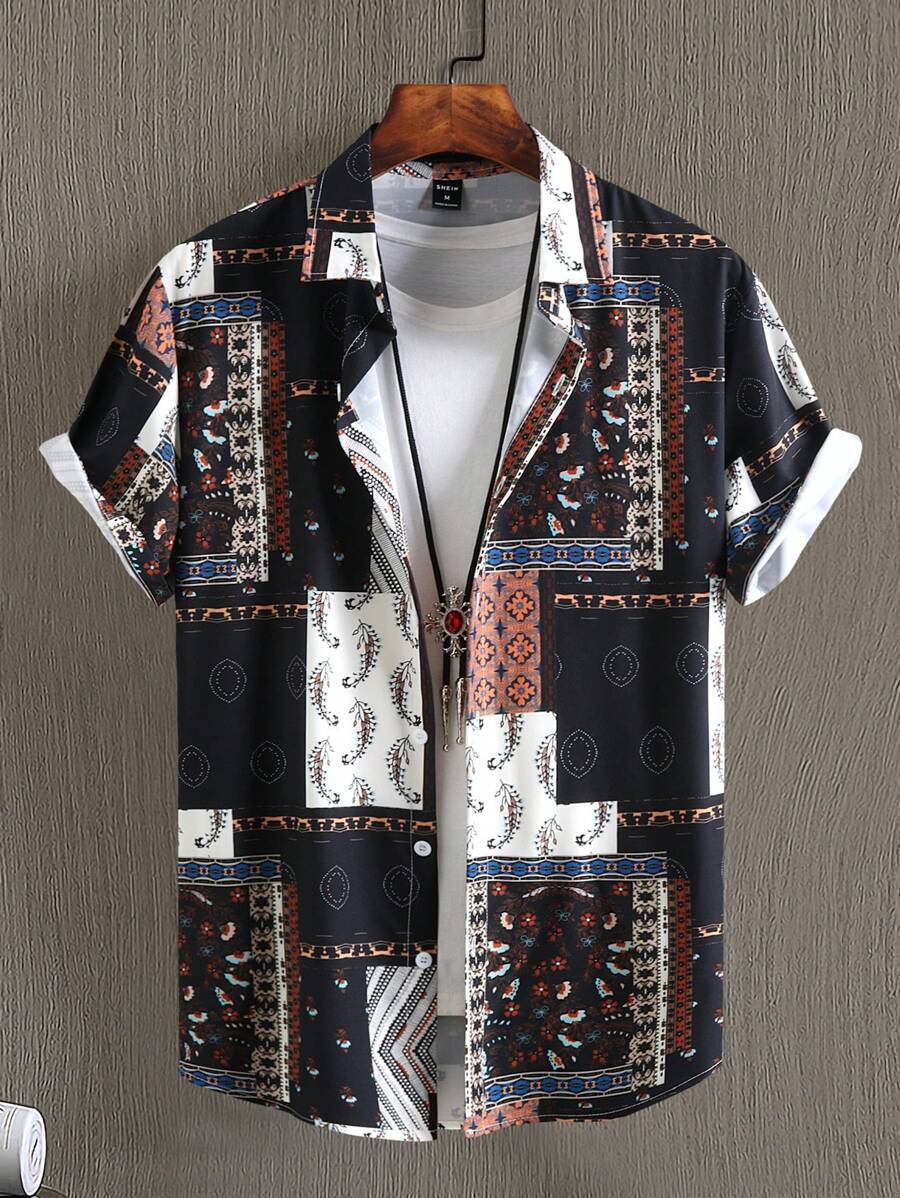 Manfinity Men Patchwork And Paisley Print Shirt Without Tee - Multicolor - View 1