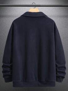 Manfinity Hypemode Men Letter Patched Drop Shoulder Sweatshirt Without Tee - Navy Blue - View 2
