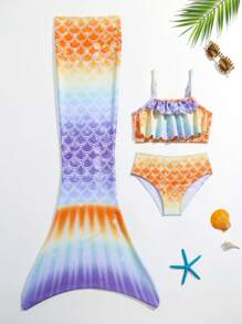 Young Girl Scales Print Mermaid Tail Set - Multicolor - View 3