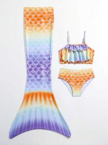 Young Girl Scales Print Mermaid Tail Set - Multicolor - View 4