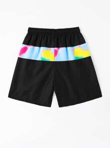 Tween Boy Gamepad & Letter Graphic Drawstring Waist Swim Shorts - Black - View 2