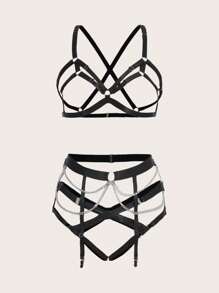 ROMWE Grunge Punk Trang trí chuỗi Vòng liên Dây đeo cơ thể - màu đen - Xem 4