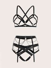 ROMWE Grunge Punk Trang trí chuỗi Vòng liên Dây đeo cơ thể - màu đen - Xem 2