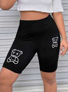 SHEIN EZwear Hơn In Gấu Quần short đi xe - màu đen - Xem 3