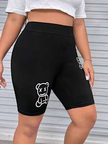SHEIN EZwear Hơn In Gấu Quần short đi xe - màu đen - Xem 4