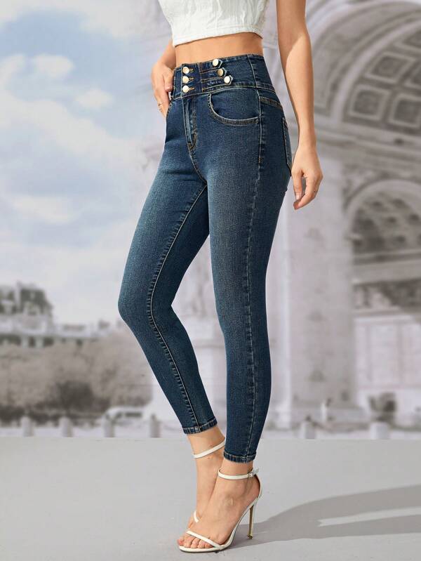 SHEIN Frenchy Button Fly Skinny Cropped Jeans SHEIN USA