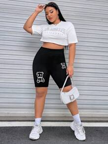 SHEIN EZwear Hơn In Gấu Quần short đi xe - màu đen - Xem 5