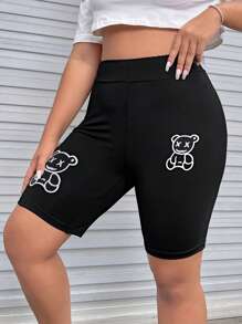 SHEIN EZwear Hơn In Gấu Quần short đi xe - màu đen - Xem 6