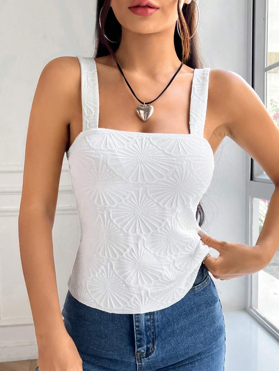 SHEIN EZwear 纯色吊带背心 - 白色 - 查看 1