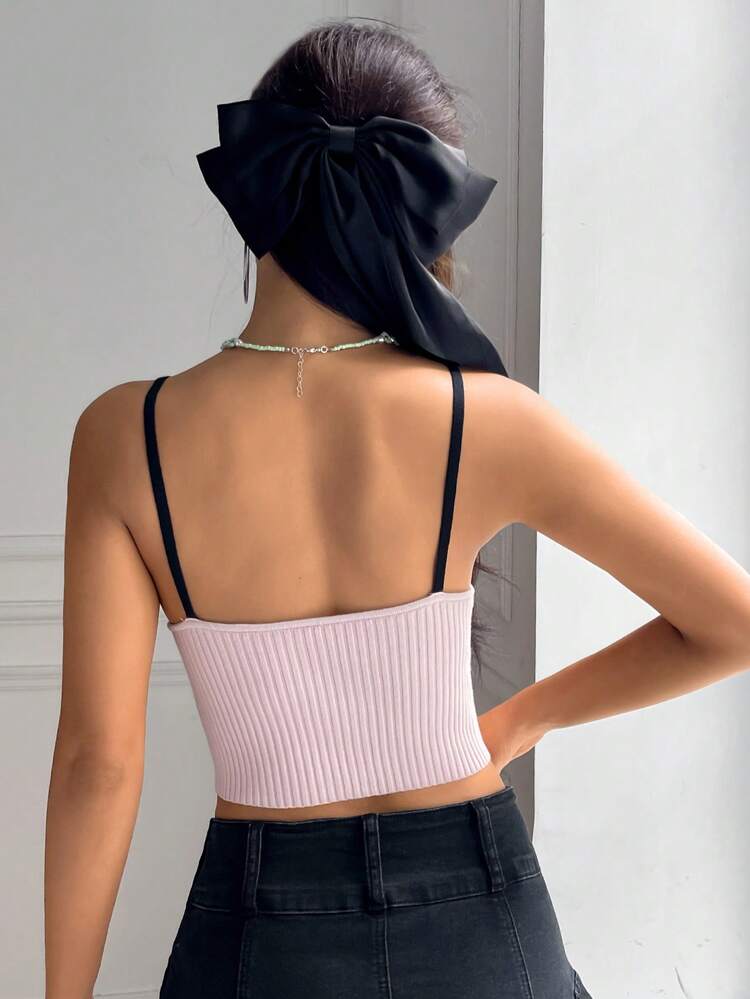 Knot Front Crop Cami Knit Top