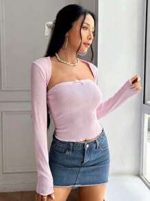 SHEIN MOD Solid Bow Front Tube Top & Bolero - Baby Pink - View 3