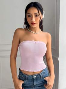 SHEIN MOD Solid Bow Front Tube Top & Bolero - Baby Pink - View 5