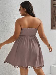 SHEIN VCAY Váy ống viền tua rua dệt kim tổ ong Plus mùa hè - Bụi hồng - Xem 2