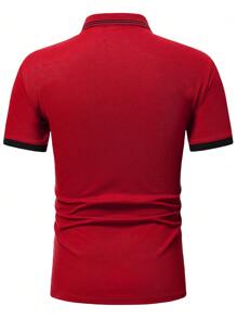 Manfinity Homme Men Playing Card Print Striped Trim Polo Shirt - Burgundy - View 2